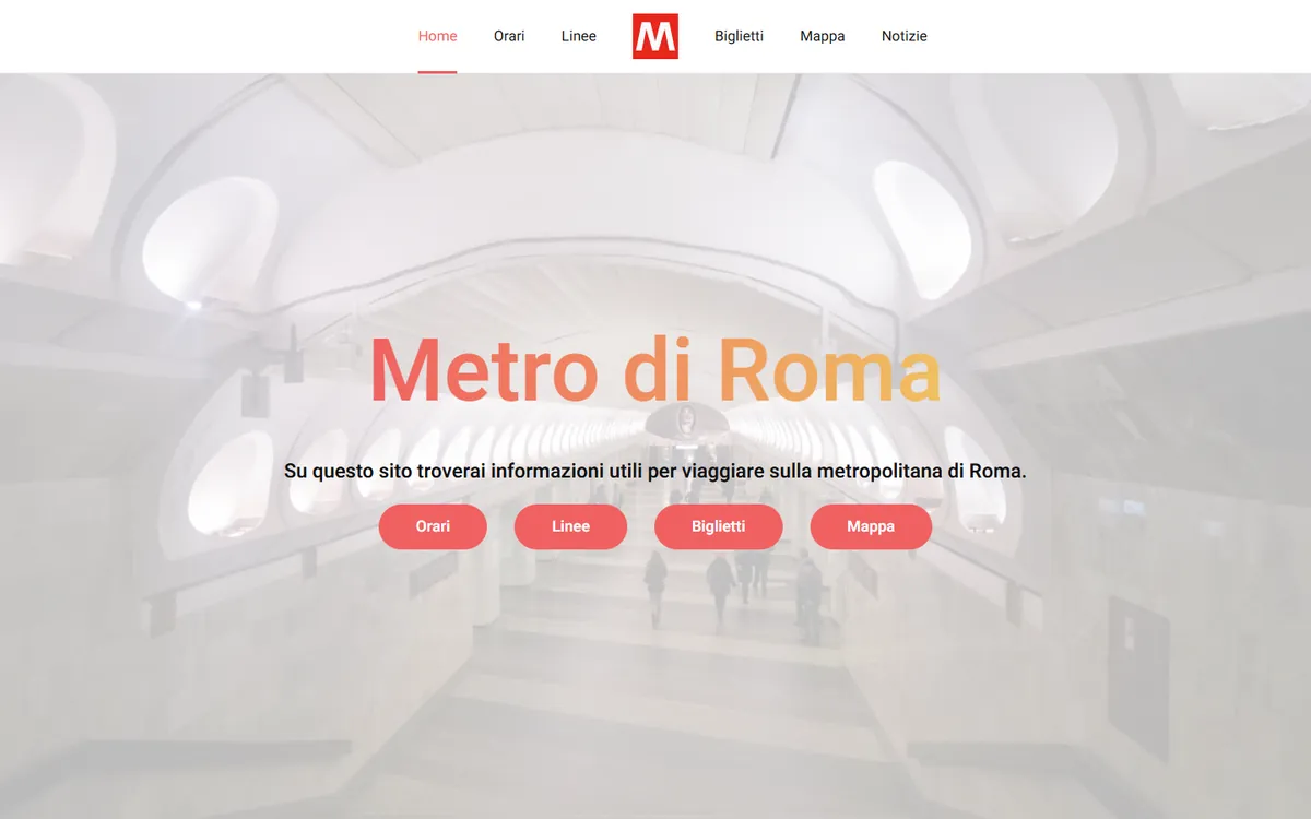 Schermata del sito Metropolitana di Roma